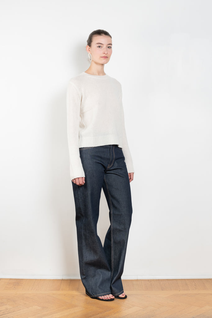 The Mira Sweater by Lisa Yang is a round neck sweater with a fitted silhouette in a soft textured cashmere silk