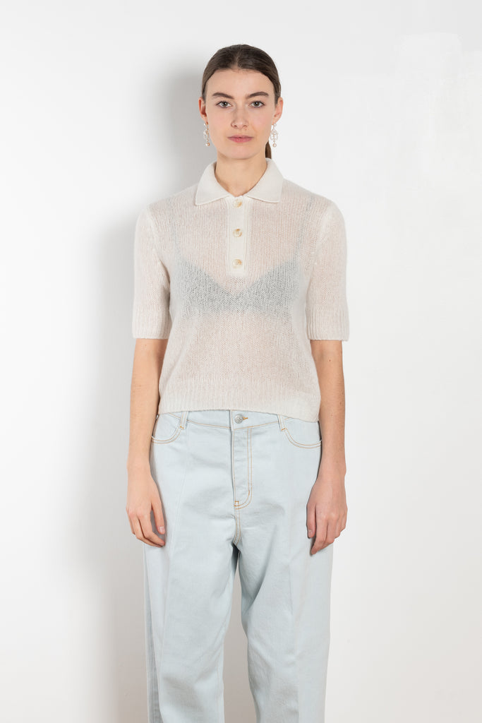 The Masy Sweater by Lisa Yang is a polo inspired knit with a boxy fit in a soft textured cashmere silk blend