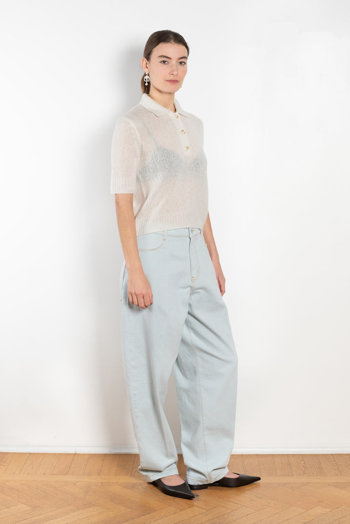 The Masy Sweater by Lisa Yang is a polo inspired knit with a boxy fit in a soft textured cashmere silk blend