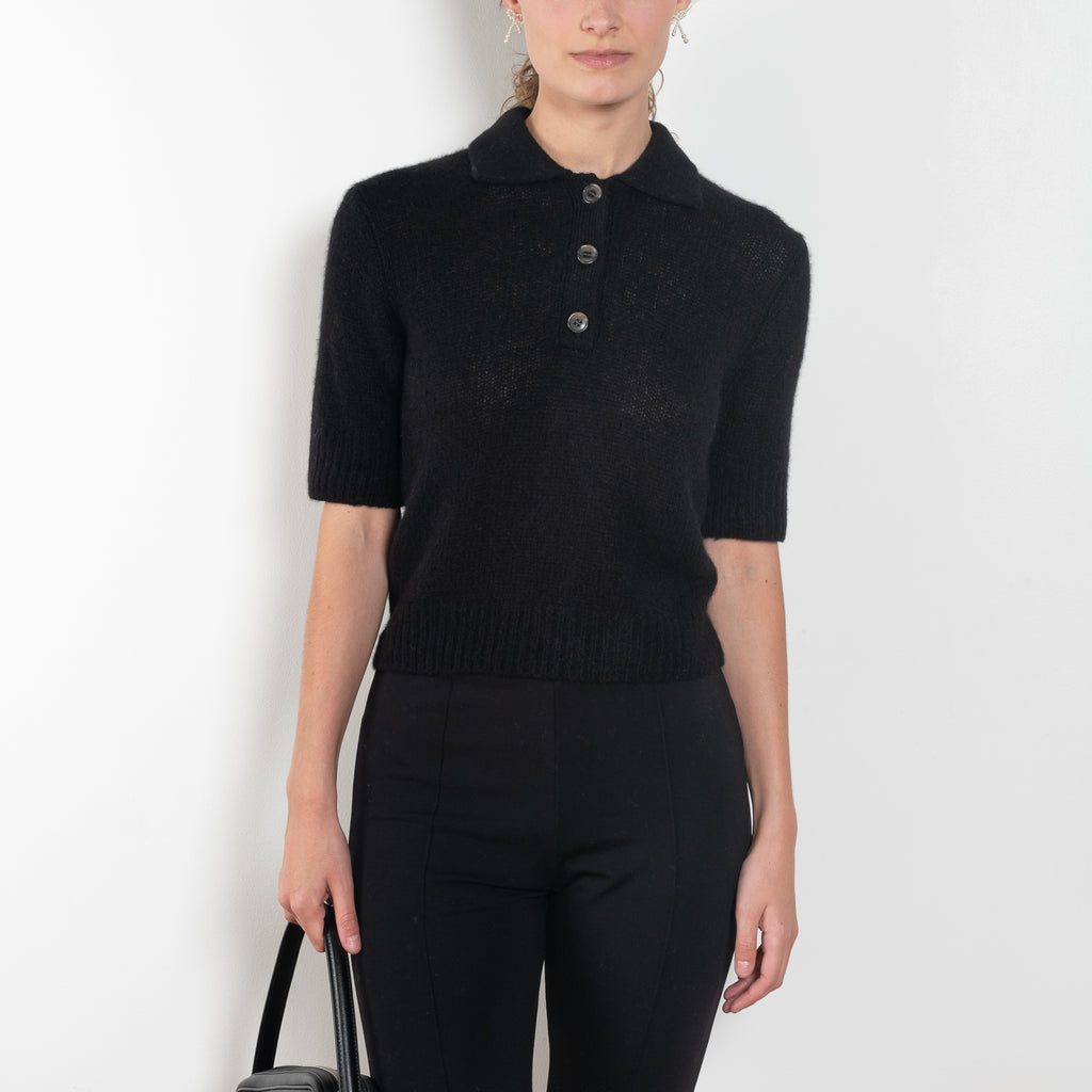The Masy Polo Sweater by Lisa Yang is a polo sweater with a relaxed fit in a soft textured cashmere silk blend
