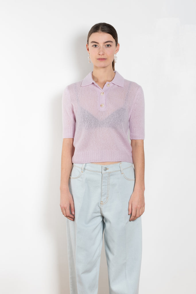 The Masy Sweater by Lisa Yang is a polo inspired knit with a boxy fit in a soft textured cashmere silk blend