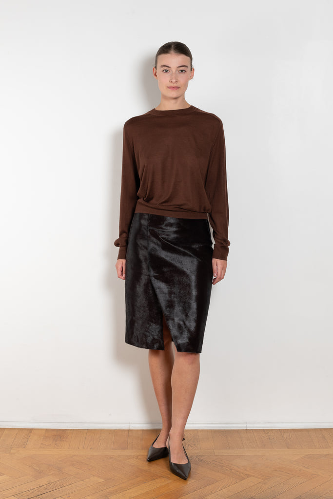 The Angus Sweater by Loulou Studio is fine cashmere knit with a round neck and effortless body, the perfect layering piece