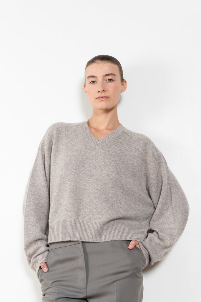 The Anzor Sweater by Loulou Studio has a slightly cropped ample fit with dropped shoulders