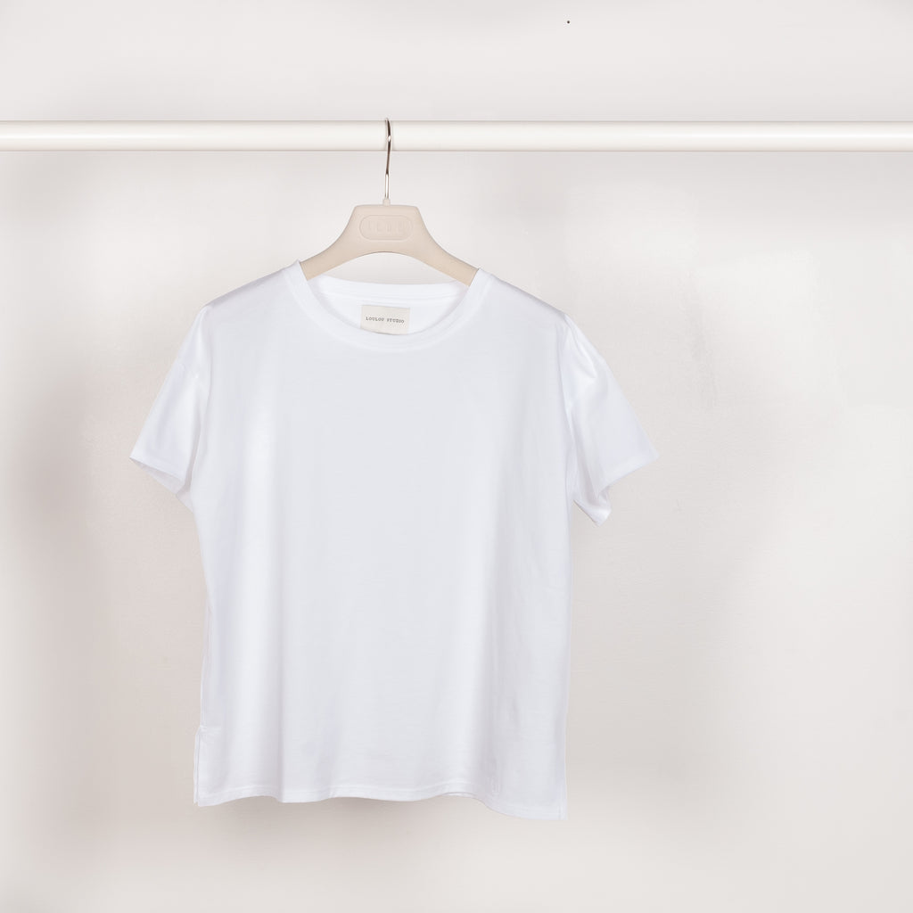 The Basiluzzo Tee by Loulou Studio is a loose boxy round neck t-shirt