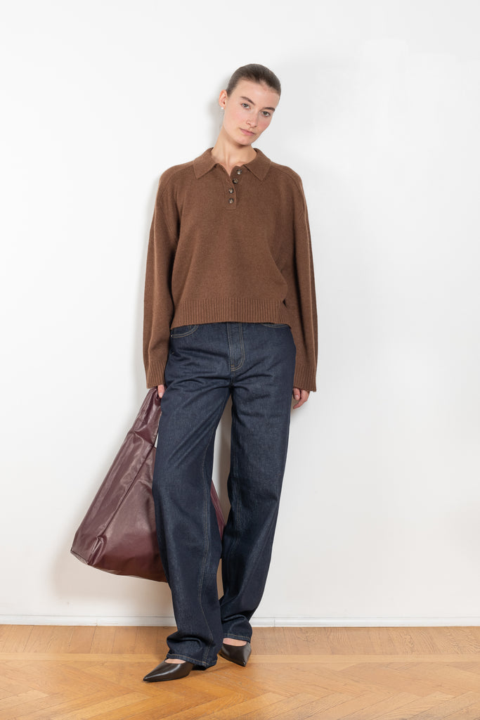 The Homere Sweater by Loulou Studio is a cashmere sweater with an ample fit and polo inspired collar