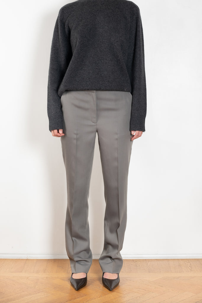 The Kallisto Twill Pants by Loulou Studio are viscose mohair twill trousers with a mid rise and long tapered leg