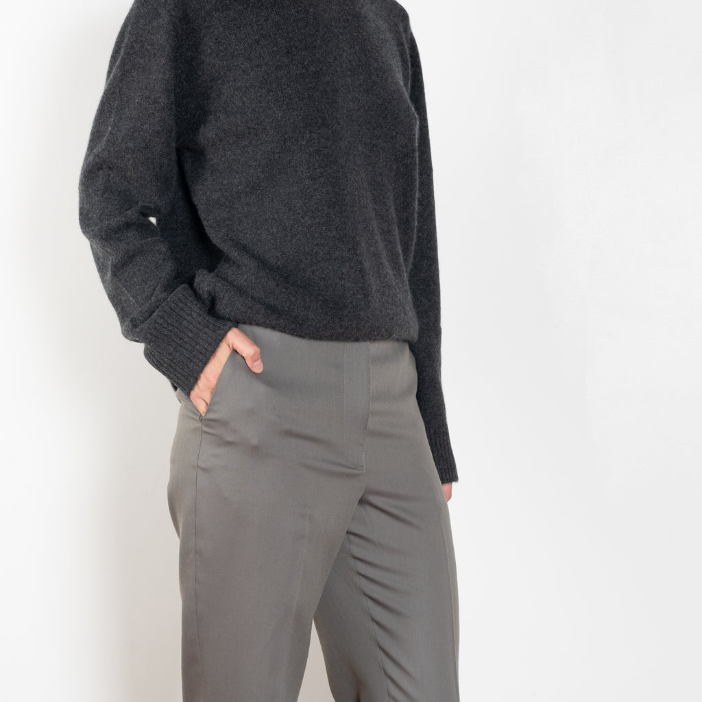 The Kallisto Twill Pants by Loulou Studio are viscose mohair twill trousers with a mid rise and long tapered leg