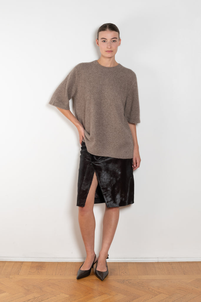 The Raven Sweater by Loulou Studio is a short sleeved loose sweater in a soft yak and wool blend