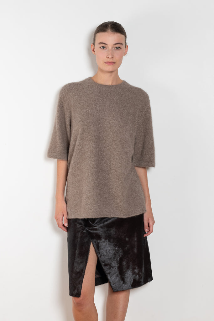 The Raven Sweater by Loulou Studio is a short sleeved loose sweater in a soft yak and wool blend