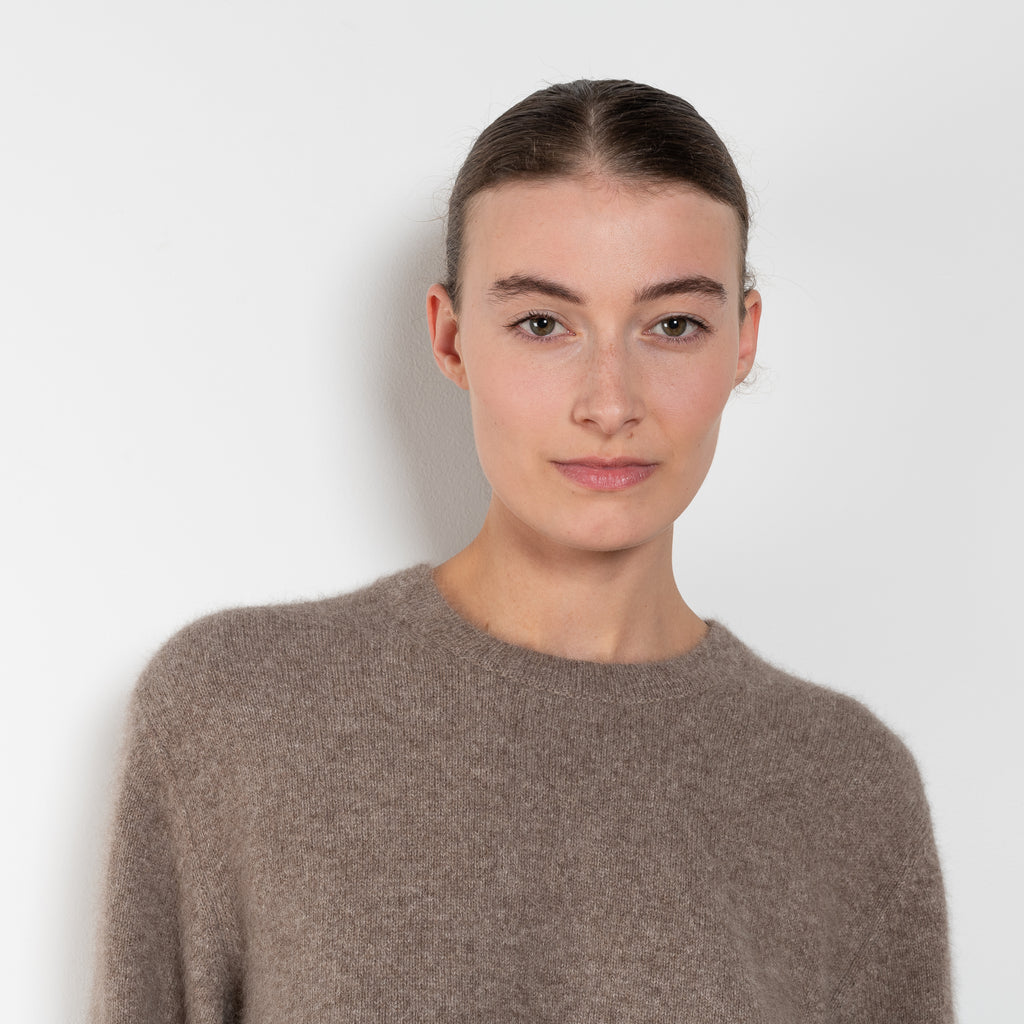 The Raven Sweater by Loulou Studio is a short sleeved loose sweater in a soft yak and wool blend