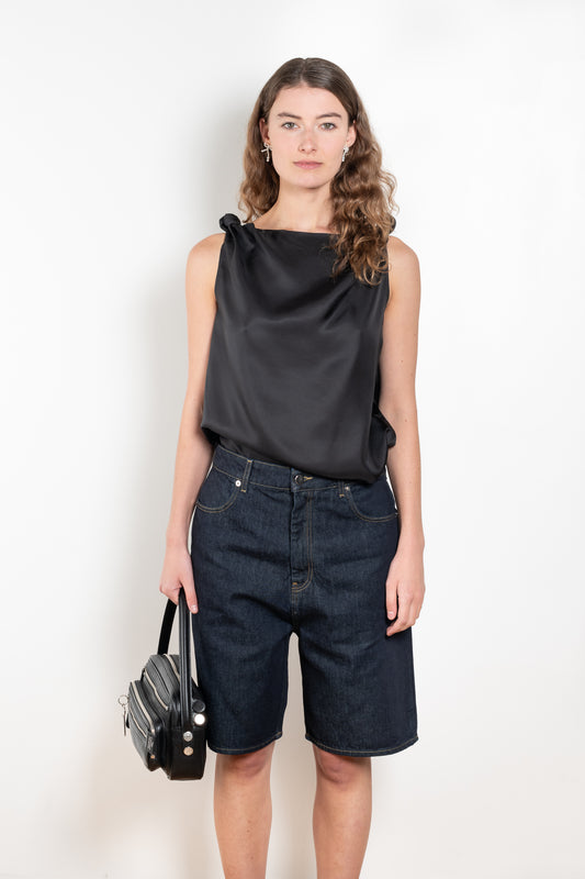 The Remy Top by Loulou Studio is a cotton silk twill top with a drape knot detail on the shoulders