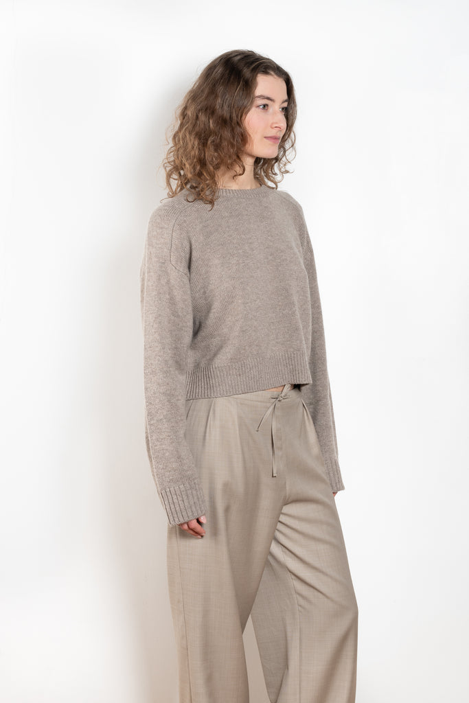 The Bruzzi Sweater by Loulou Studio is an round neck sweater with an ample cropped fit in a wool and cashmere blend