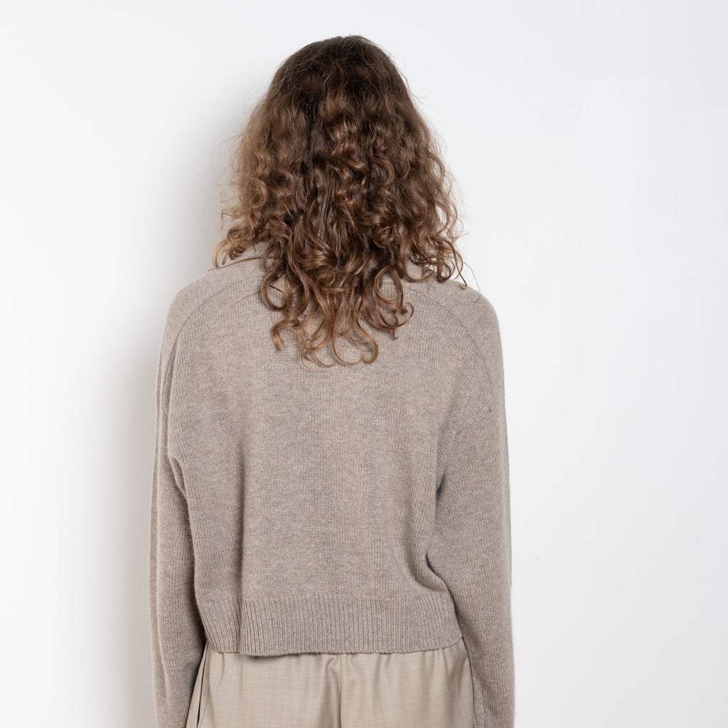 The Bruzzi Sweater by Loulou Studio is an round neck sweater with an ample cropped fit in a wool and cashmere blend