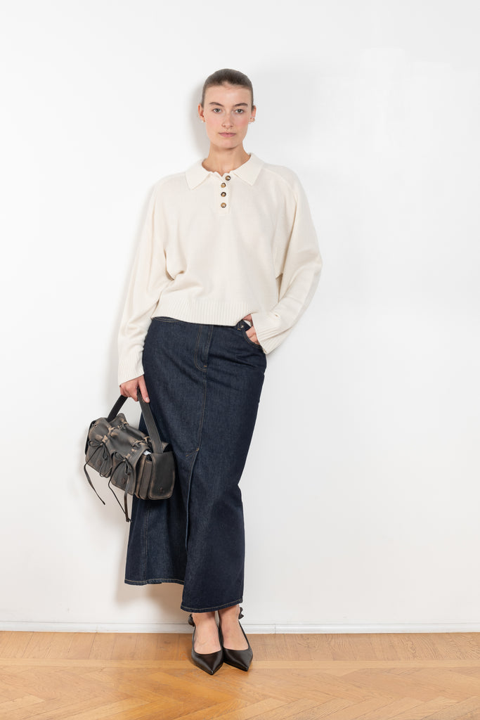 The Homere Sweater by Loulou Studio is a cashmere sweater with an ample fit and polo inspired collar