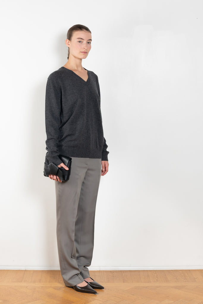 The Serafini Vneck by Loulou Studio is a loose V neck sweater in a soft cashmere
