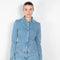 The Denim Blazer by Magda Butrym is a signature fitted denim jacket in a structured cotton with a peplum fit