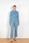 The Denim Blazer by Magda Butrym is a signature fitted denim jacket in a structured cotton with a peplum fit