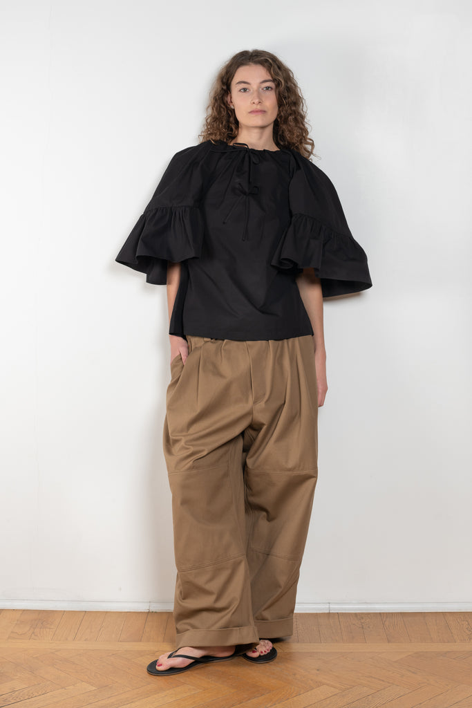 The Ruffled Back Drape Top by Meryll Rogge is a crisp cotton top with an open back and a back draped detail