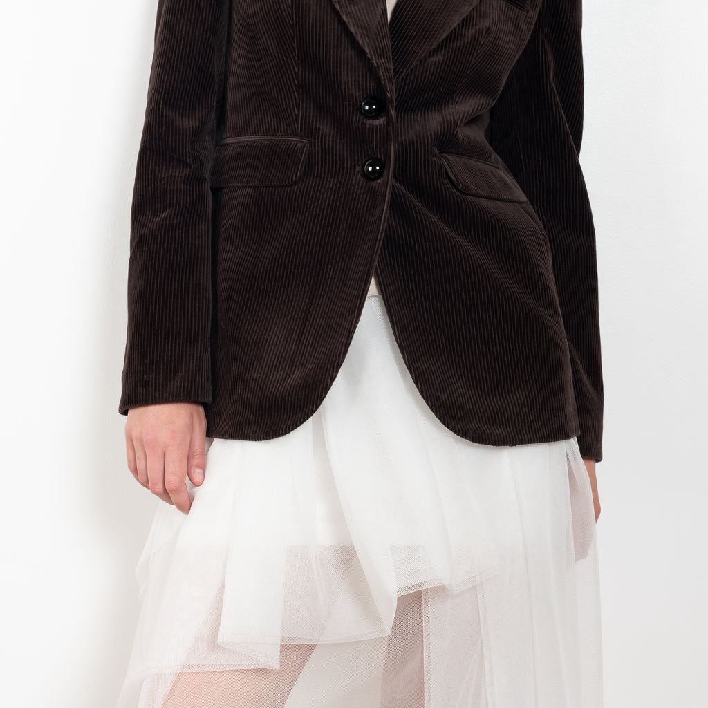 The Velvet Morning Jacket by Nackiye is a blazer style jacket in ribbed velvet corduroy