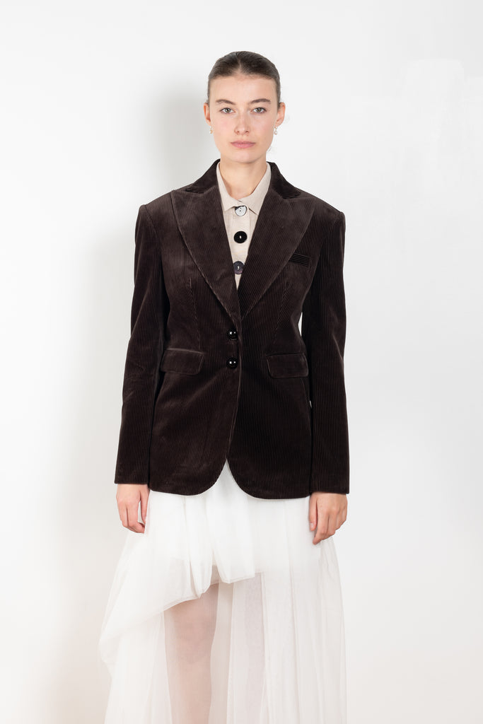 The Velvet Morning Jacket by Nackiye is a blazer style jacket in ribbed velvet corduroy