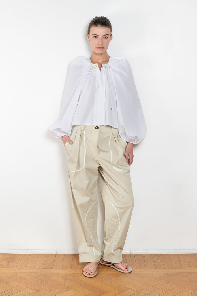 The Weekend Pants by Nackiye is a cargo inspired pants with& exaggerated piping details along the pockets and inner bottom hems