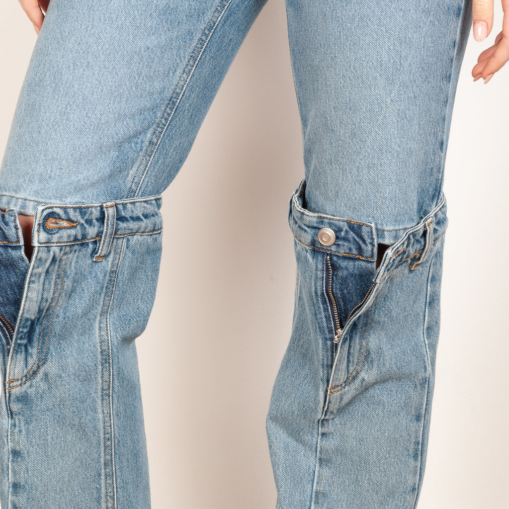 open knee jeans coperni washed blue