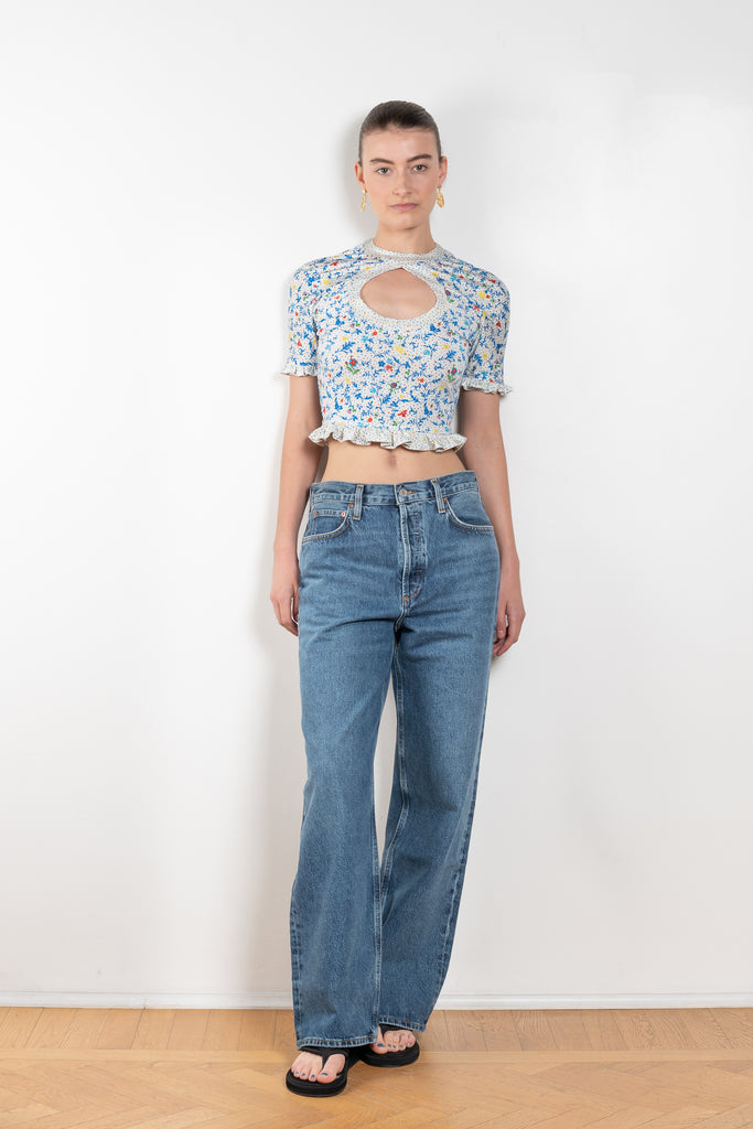 The Floral Cut-out Top by Paco Rabanne is a cropped top in jersey with a front and back cut-out