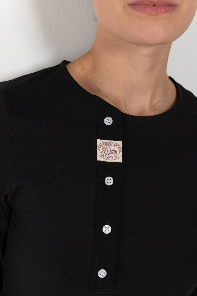 The Aker Tshirt by SS Daley is a soft long sleeved top with an asymmetrical collar detail