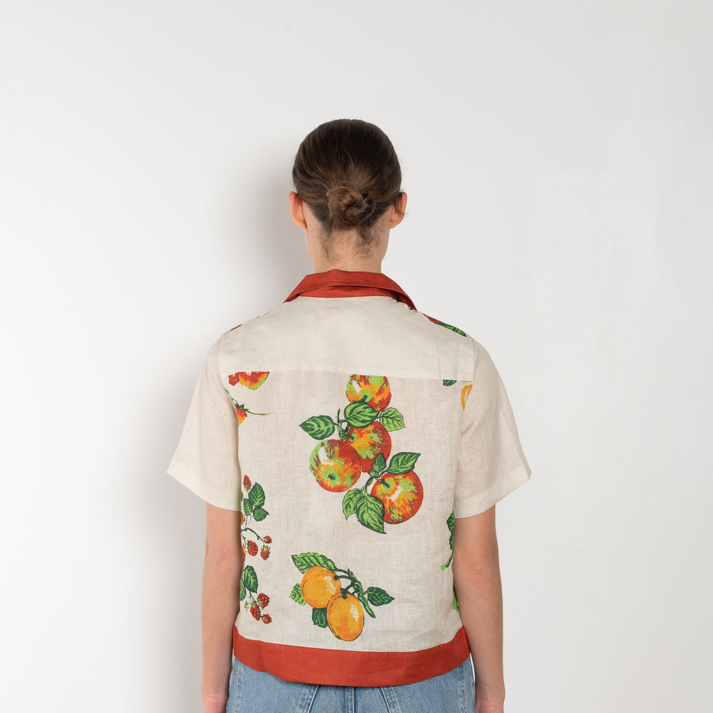 The Picnic Shirt by SS Daley is a short sleeved linen shirt with a estival fruit print