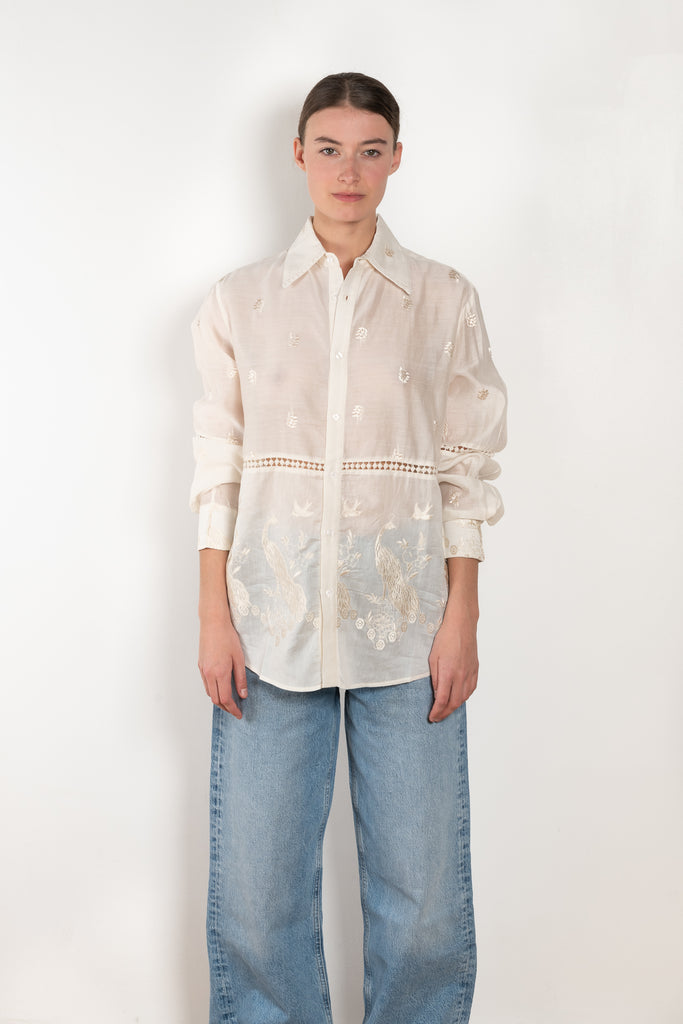 The Ada LS Shirt by SS Daley is a long sleeved shirt in a cotton voile with a delicate embroidered print