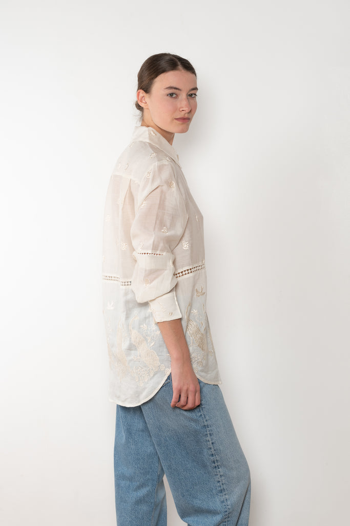 The Ada LS Shirt by SS Daley is a long sleeved shirt in a cotton voile with a delicate embroidered print