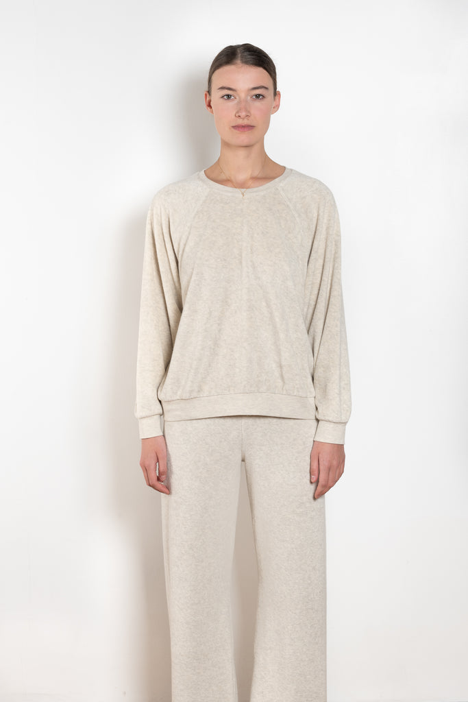 The Samos Sweatshirt by Suzie Kondi is a oversized terry sweatshirt with a generous fit, and softly ribbed comfy sleeves