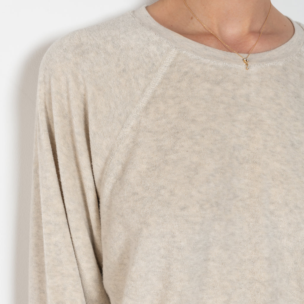 The Samos Sweatshirt by Suzie Kondi is a oversized terry sweatshirt with a generous fit, and softly ribbed comfy sleeves