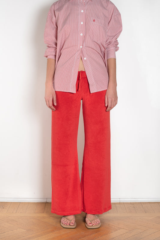 The Lito Low Rise by Suzie Kondi is a low rise trouser in terry with a long wide leg
