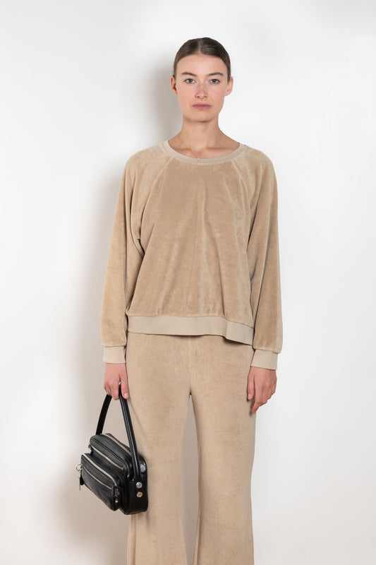 The Samos Sweatshirt by Suzie Kondi is a oversized terry sweatshirt with a generous fit, and softly ribbed comfy sleeves