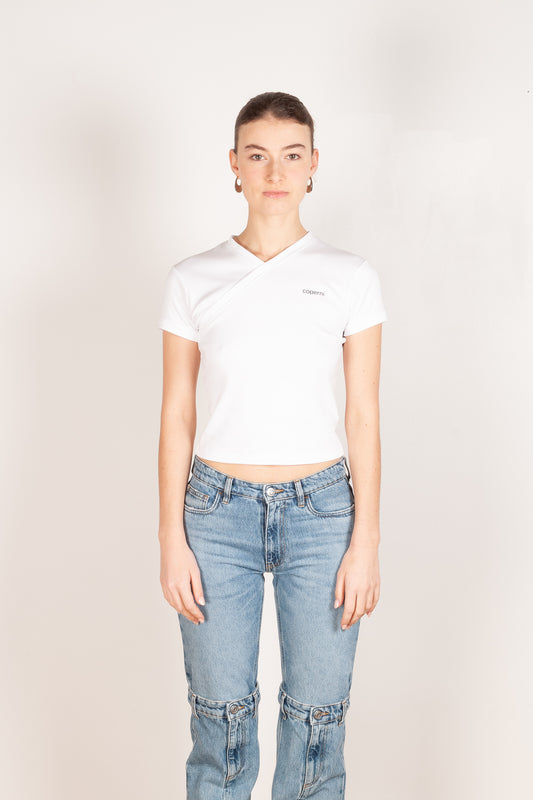 v-neck logo tshirt coperni optic white