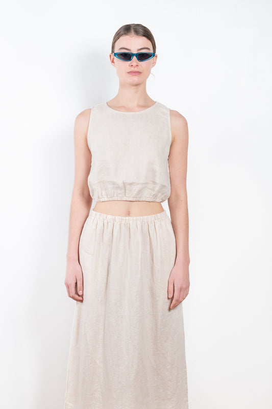 The Tallie Top by Xirena  is a comfy summer cropped top in a lightweight linen with a clean minimal cut