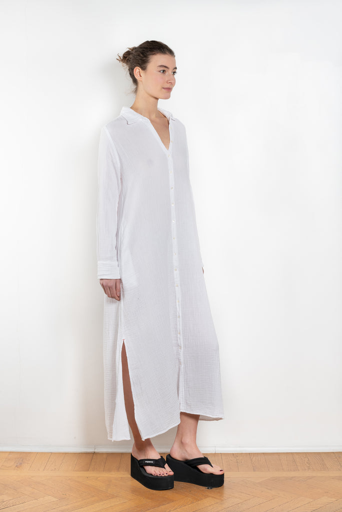 The Boden Dress by Xirena is a relaxed long shirtdress in a soft cotton gauze