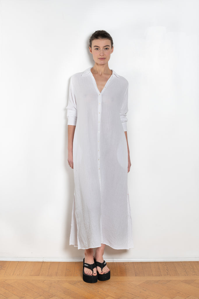 The Boden Dress by Xirena is a relaxed long shirtdress in a soft cotton gauze