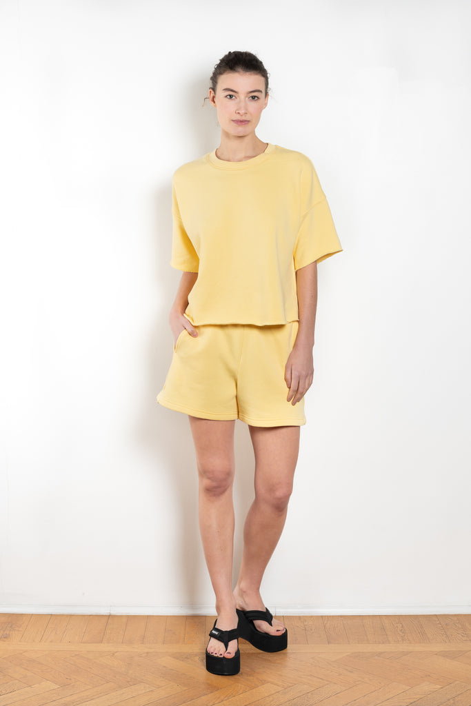 The Shayne Sweatshort by Xirena is a soft fleece short with a relaxed fit, small side slit and pockets