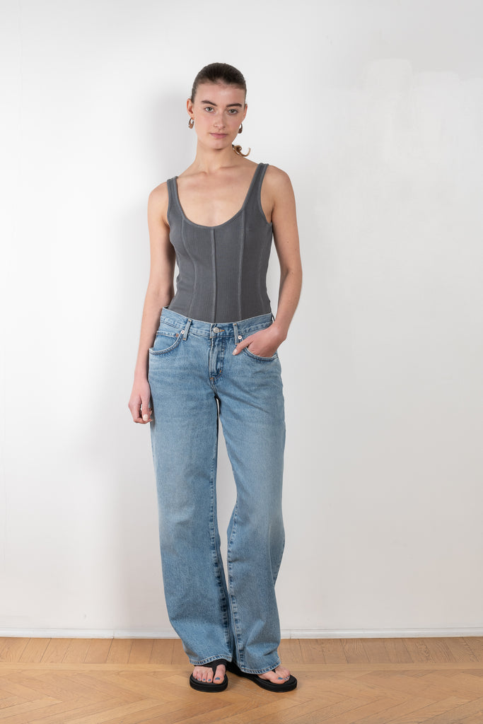 The Elna Bodysuit by Agolde is a tank style body with a corset-inspired ribbing throughout the body