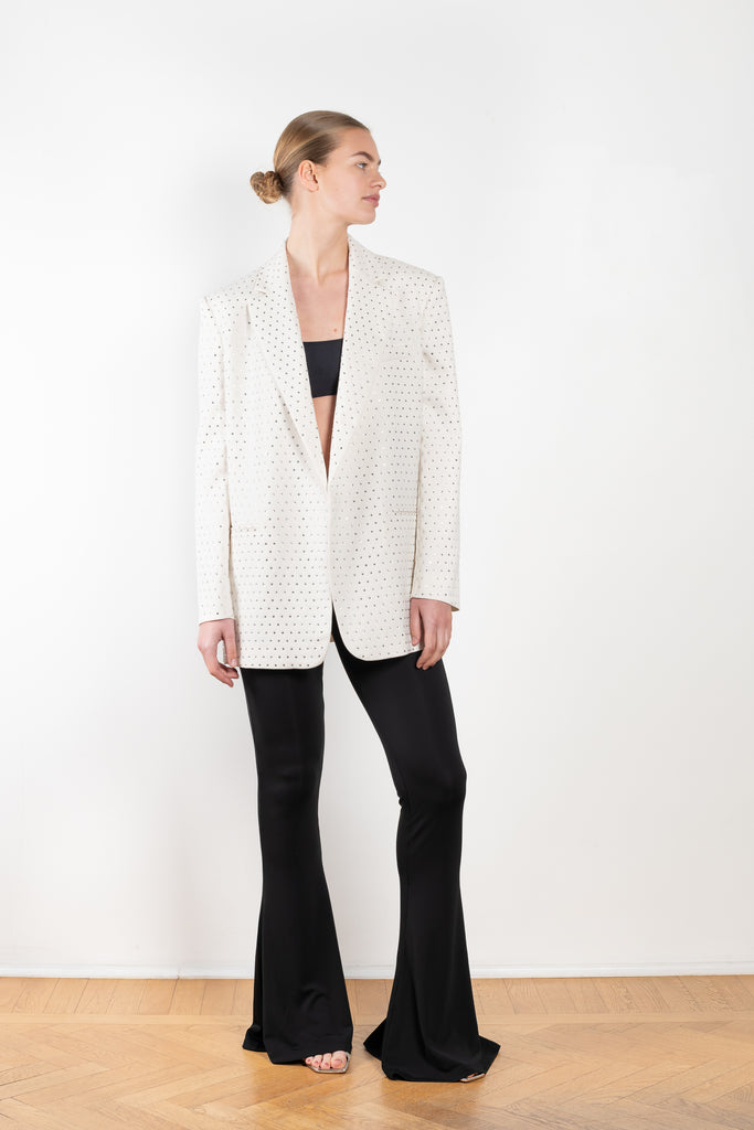 The Guia Blazer by The Andamane is a relaxed oversized blazer with all-over crystals in a bright white