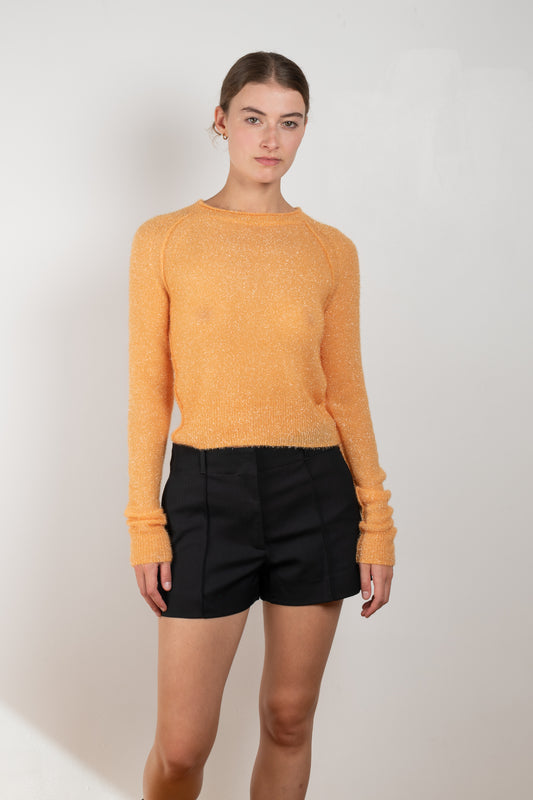 The Sparkly Crew Neck Sweater 480 by Acne Studios is a lightweight sweater with a cut-out detailing with tie-up closure on the back and a glistening effect