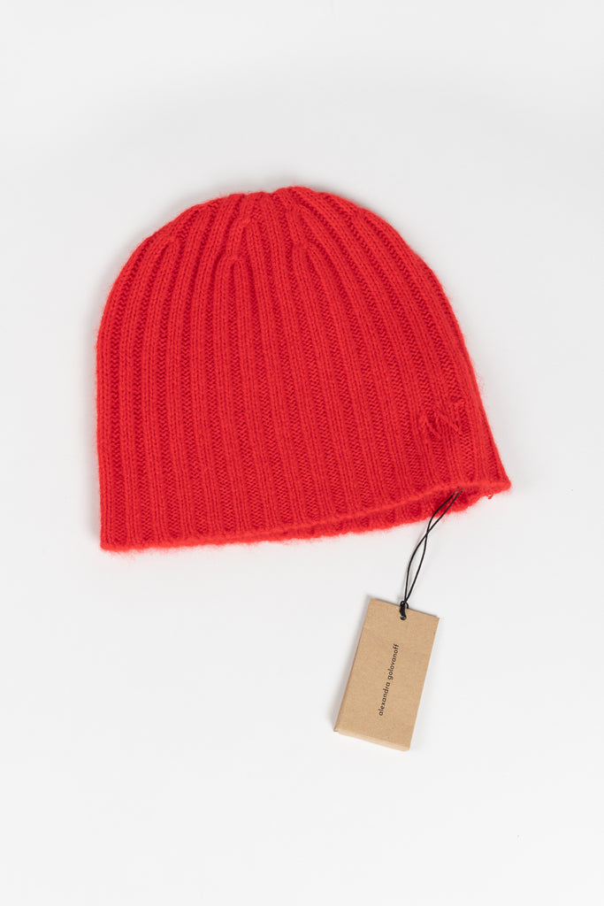 The AG Bonnet by Alexandra Golovanoff is a ribbed hat in a soft cashmere with a tonal embroidered logo