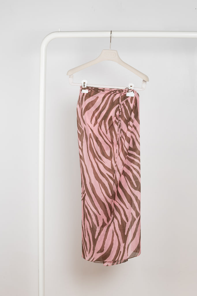 The Jacky Wrap Skirt is a high waisted zebra print wrap skirt in a light summer cotton voile