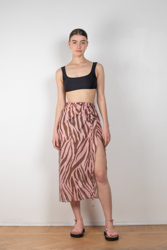 The Jacky Wrap Skirt is a high waisted zebra print wrap skirt in a light summer cotton voile