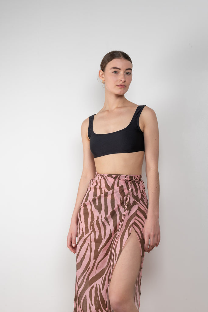 The Jacky Wrap Skirt is a high waisted zebra print wrap skirt in a light summer cotton voile