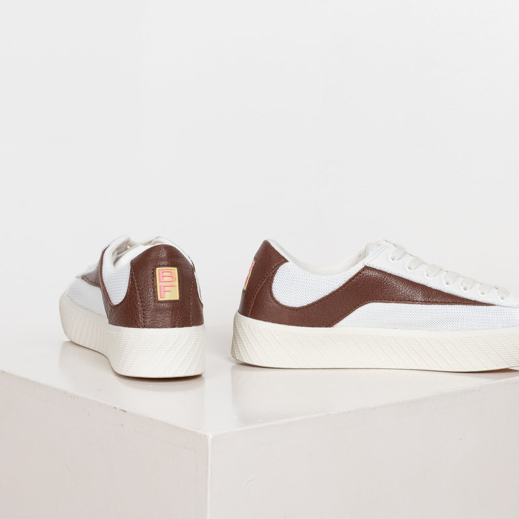 The Rodina Sneakers from By Far are comfy sneakers with a mesh and leather upper and a brown grained leather flash decorative detail