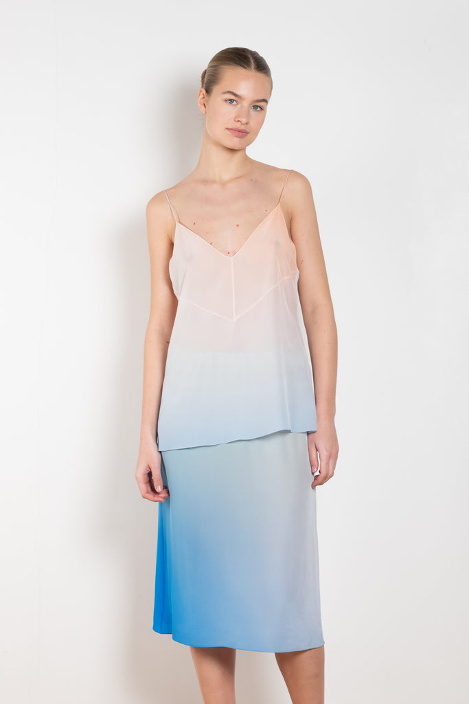 The Silk Top 0730 by GAUCHERE is a silk camisole with fine straps in a subtle  signature pastel tie-dye