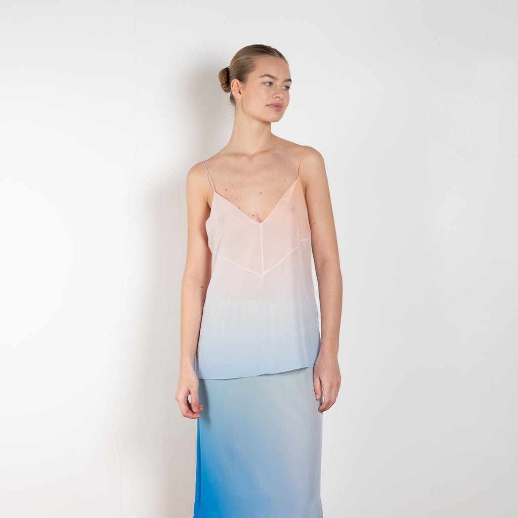 The Silk Top 0730 by GAUCHERE is a silk camisole with fine straps in a subtle  signature pastel tie-dye